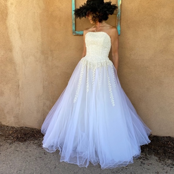 Vintage Dresses & Skirts - VTG 1970s Sequin Evening Gown Wedding Dress Ballgown Mike Benet Sz S W26